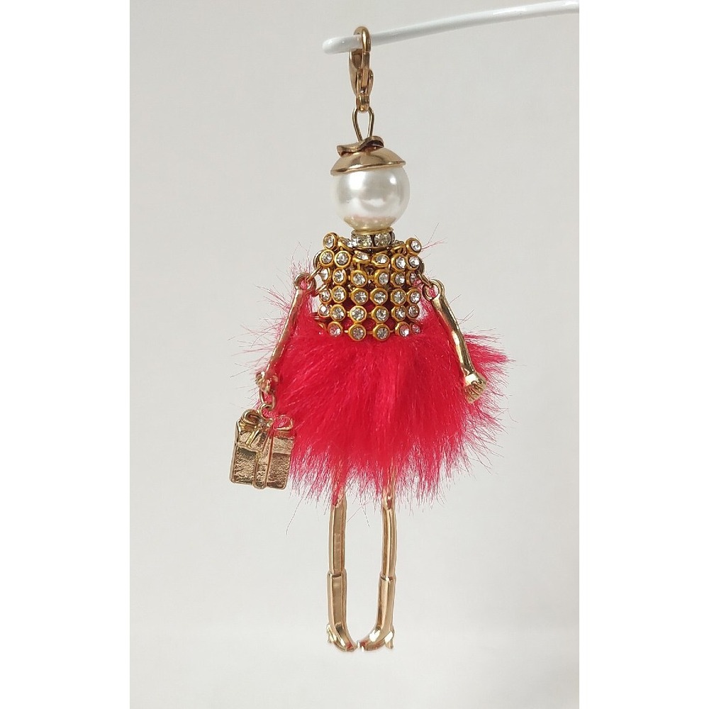 Bead lady doll pendant charm for necklace rhinestone‎ red fur dress